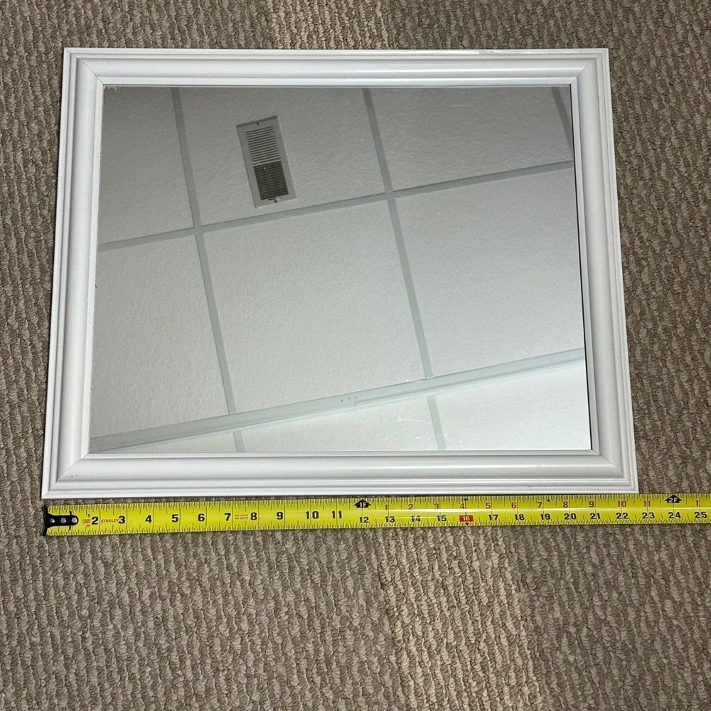 White Framed Wall Mirror 16x20 Rectangle Hanging Home Decor Vanity Preowned
